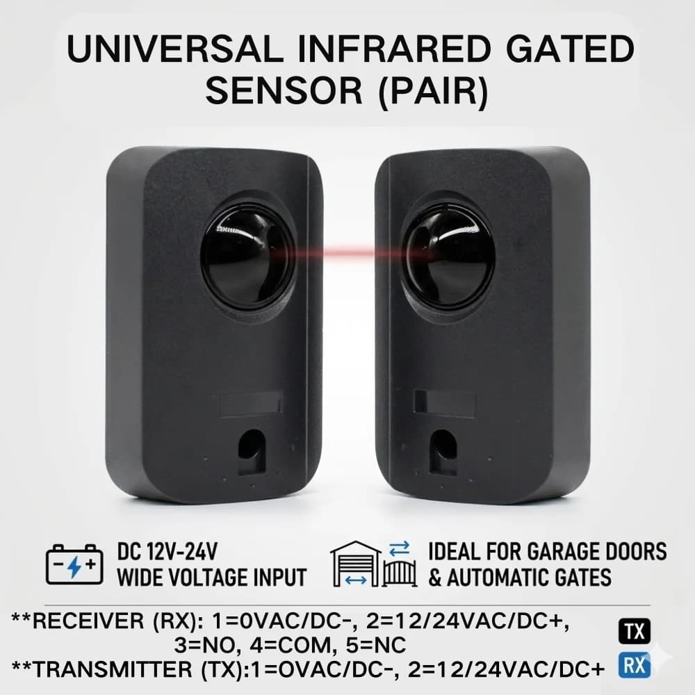 Détecteur infrarouge sûr DC 12/24V pour portail automatisé / portail battant / portail coulissant / 