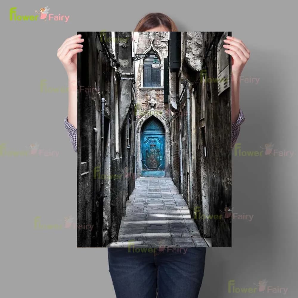 Affiches de Porte Religieuse de Vieux Bâtiment, Peinture sur Toile d'Art Mural, Nordique, Sans Cadre