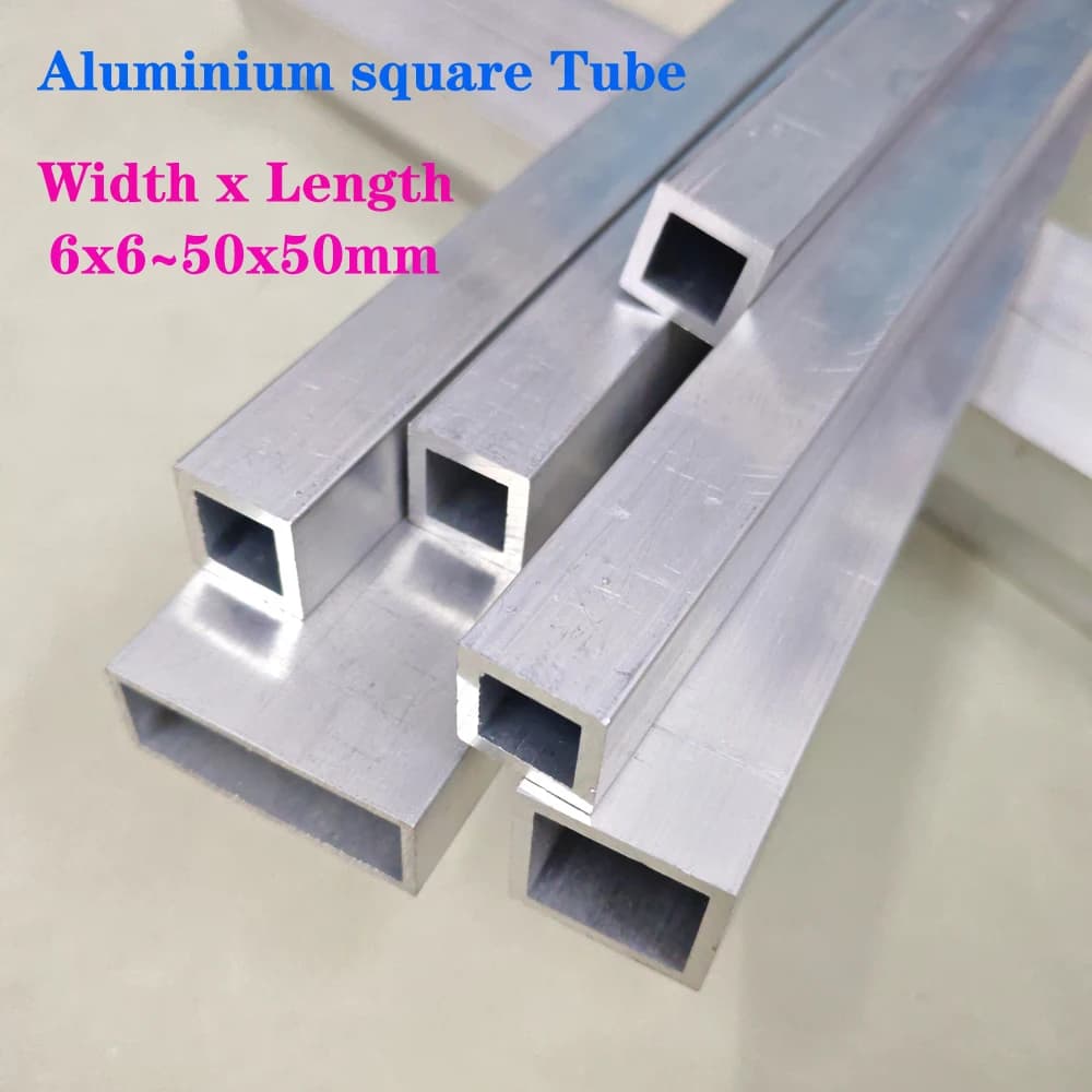 Tube carré en alliage d'aluminium de 500 mm de longueur, largeur 6-50 mm, profilés carrés en alumini