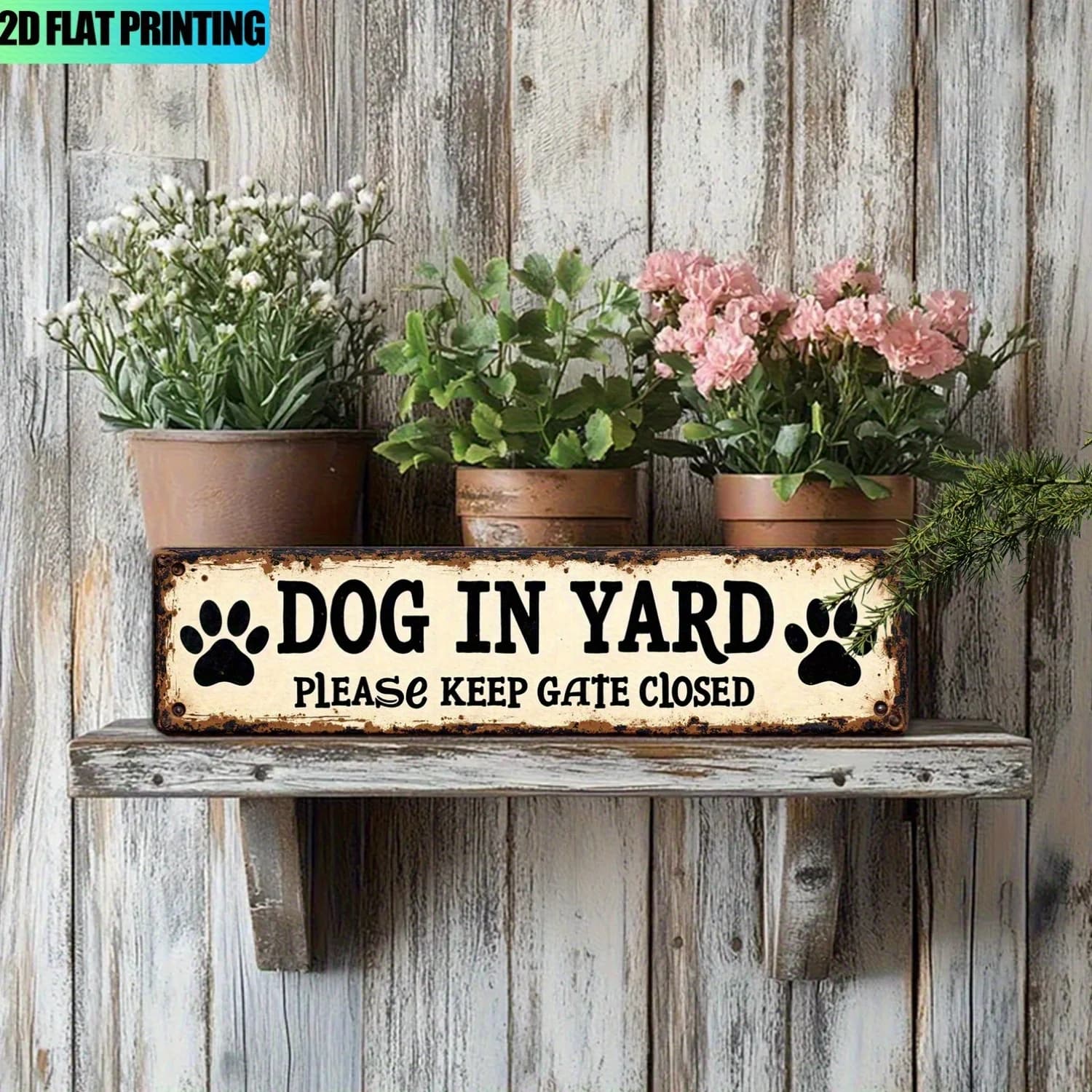 Décoration avec empreintes de pattes - Panneau « Chiens dans la cour - Veuillez garder la porte ferm