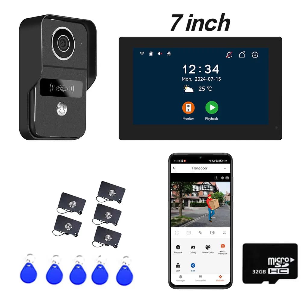 Système d'interphone vidéo HD 1080P à 2 fils, moniteur tactile 7/10 pouces, interphone WiFi, sonnett