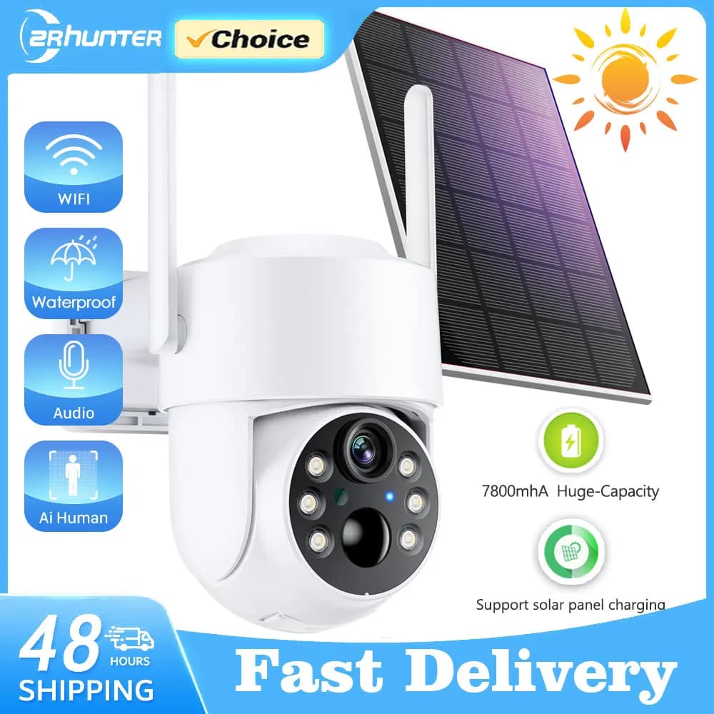 Caméra WiFi PTZ caméra IP solaire sans fil extérieure 4MP HD batterie intégrée caméra de Surveillanc