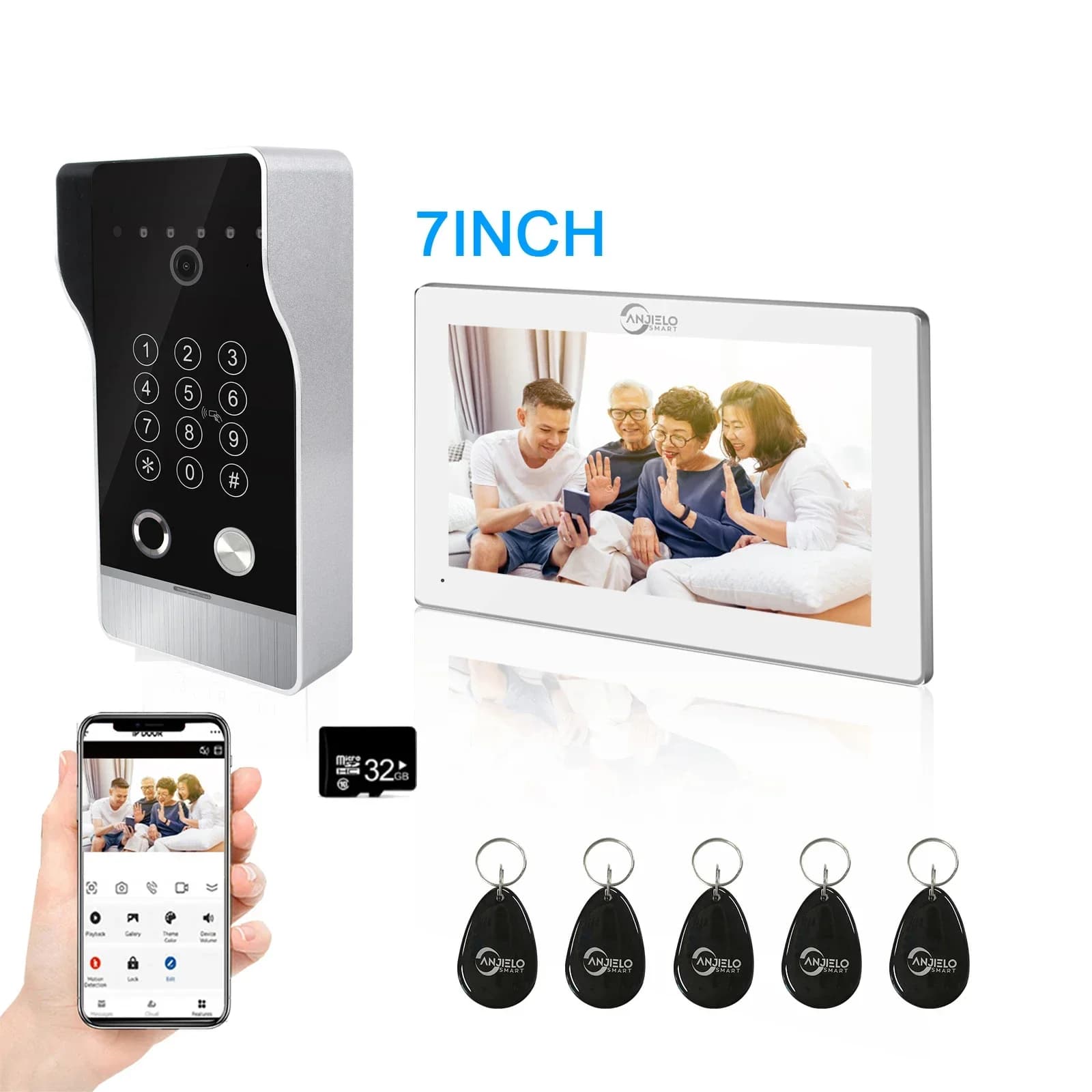 ANJIELOTuya Interphone vidéo filaire avec écran tactile de 7 pouces, caméra de sécurité 1080P 148 ° 