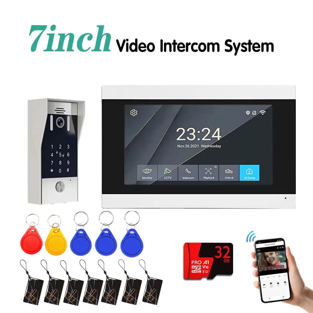 Interphone vidéo Wifi TuYa à 4 fils, sonnette filaire, caméra étanche 1080P, écran tactile 7/10 pouc
