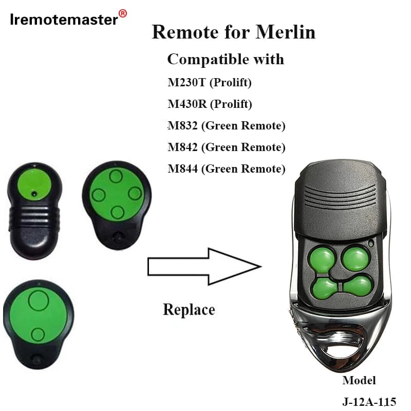 Télécommande de porte de garage pour Merlin, M832, M842, M844, 230t, 430r, remplacement de la téléco