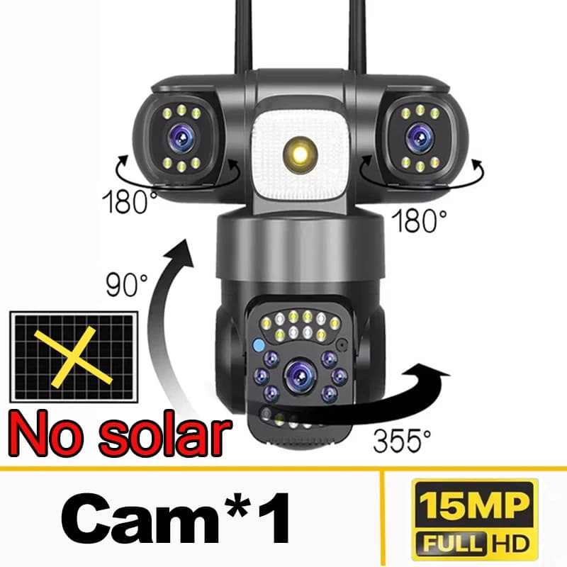 Caméra IP Wifi 15MP, caméra solaire sans fil PTZ, 3 objectifs, étanche, Zoom 10X, Vision nocturne, d