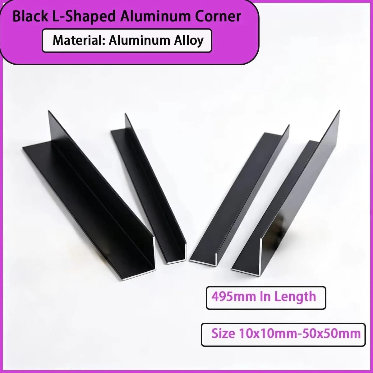 Cornière en aluminium noir en forme de L, taille 10x10mm-50x50mm, pour la construction de cadres, le