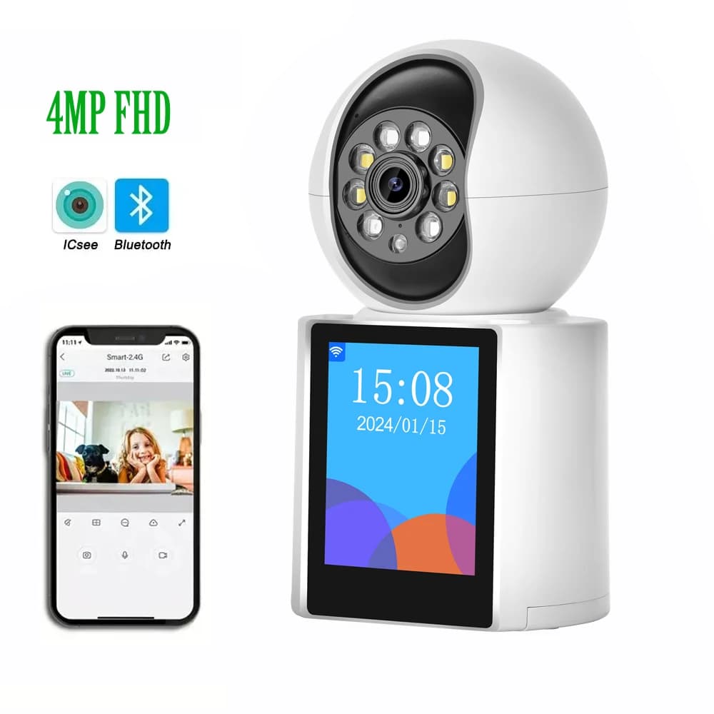 ICSEE 2K 4MP appel vidéo interphone Wifi caméra 2.4 pouces écran AI détecter Audio bidirectionnel co