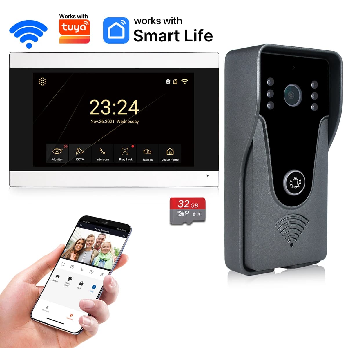 Système d'interphone vidéo WiFi sans fil, sonnette vidéo intelligente 1080P pour écran tactile domes