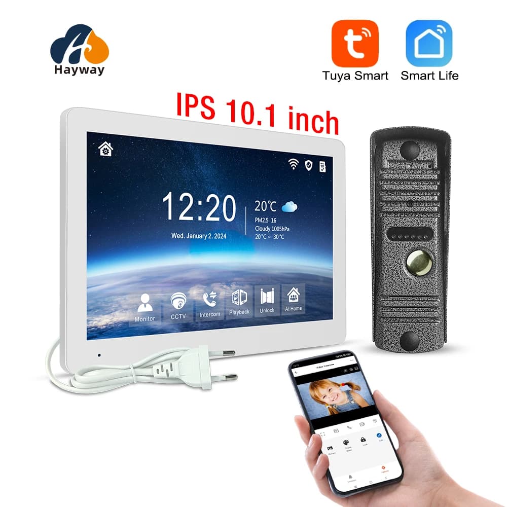 Hayway Tuya Kit d'interphone vidéo sans fil 10 "IPS écran tactile complet caméra 1080P avec prise en