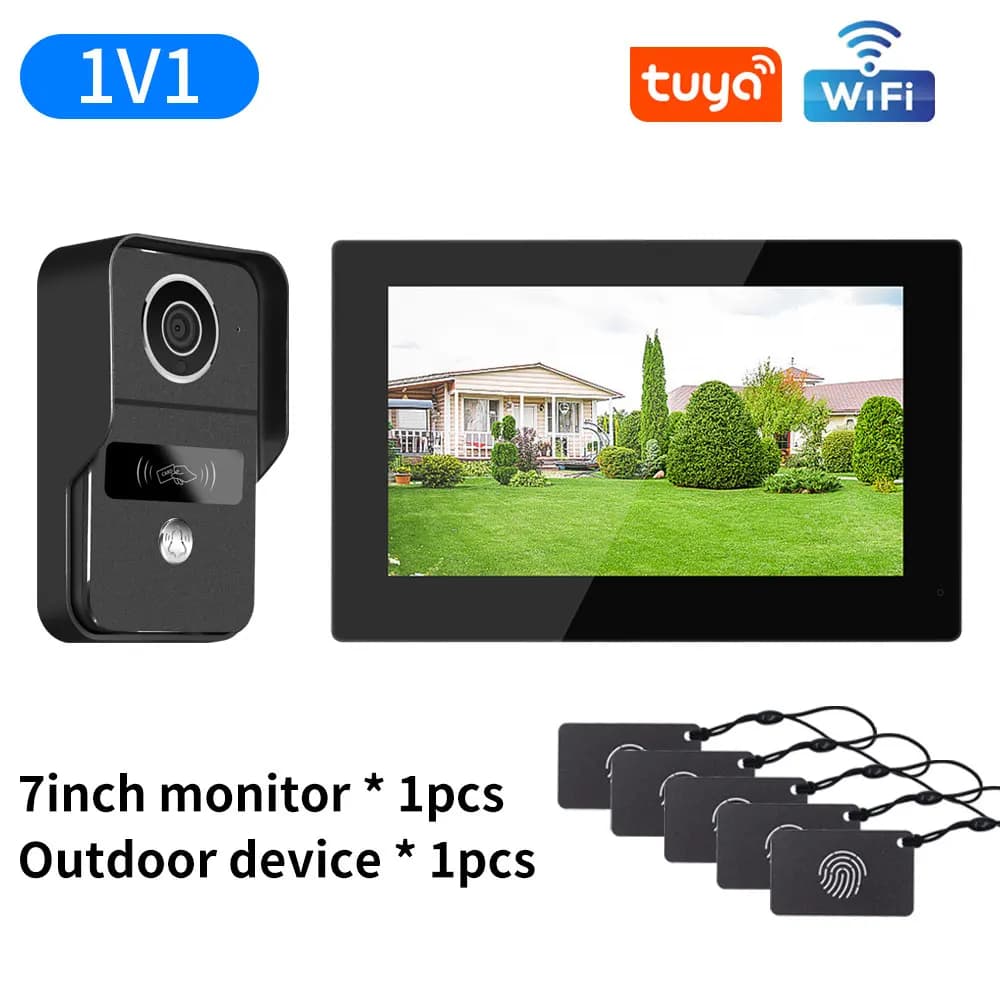 Système de sonnette de porte Tuya Smart Home, interphone vidéo, écran LCD tactile, caméra, 2 fils, W