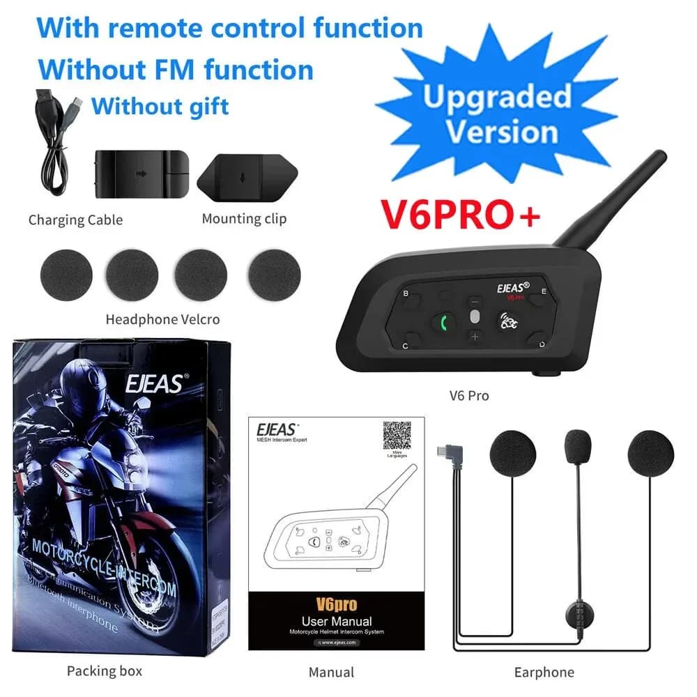EJEAS V6 PRO + Bluetooth casque de moto Interphone casque avec 800M BT Interphone communicateur pour