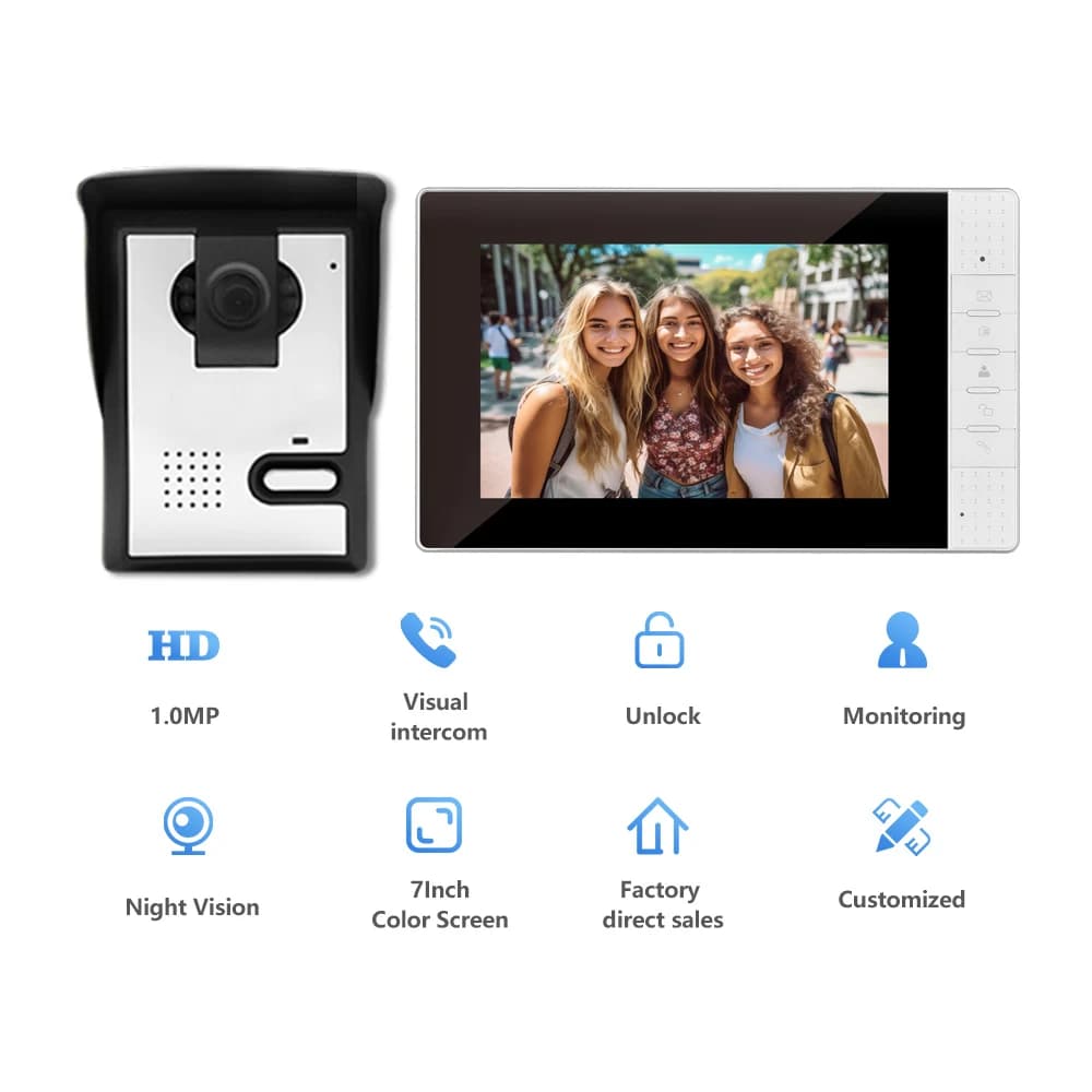 Visiophone filaire avec écran IPS de 7 pouces, interphone vidéo, sonnette, judas, caméra de porte