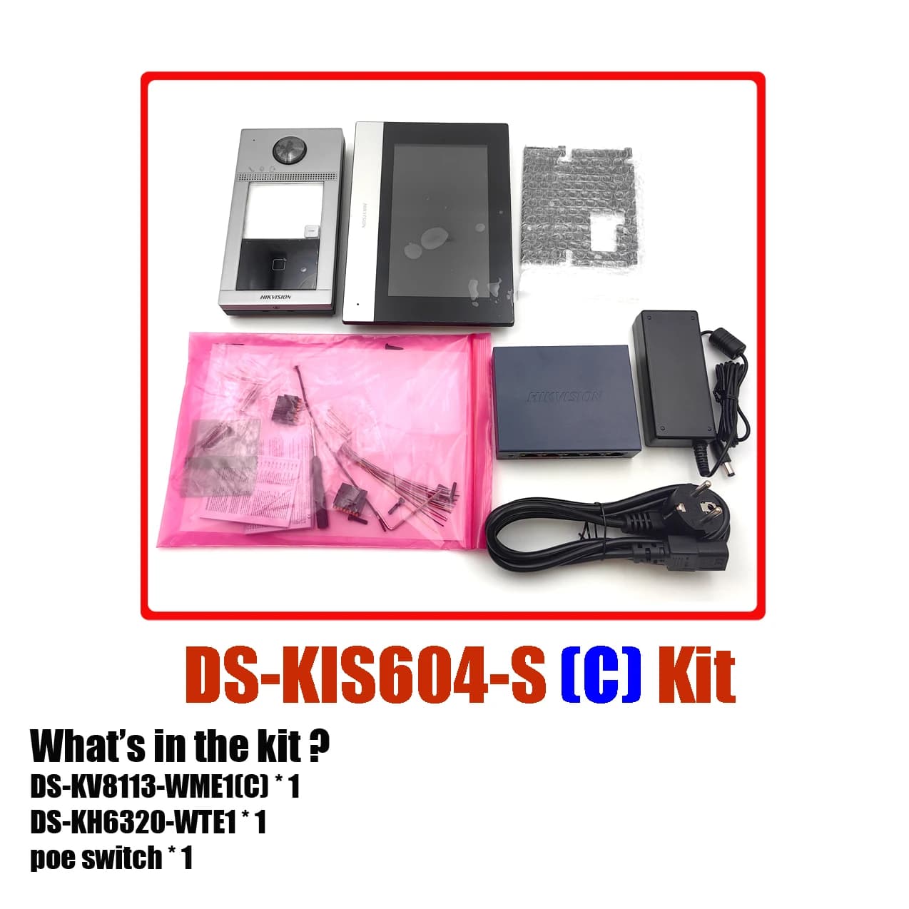 Hikvision DS-KIS604-S (C) Kit d'interphone vidéo DS-KV8113-WME1 (C) DS-KH6320-WTE1 commutateur POE S