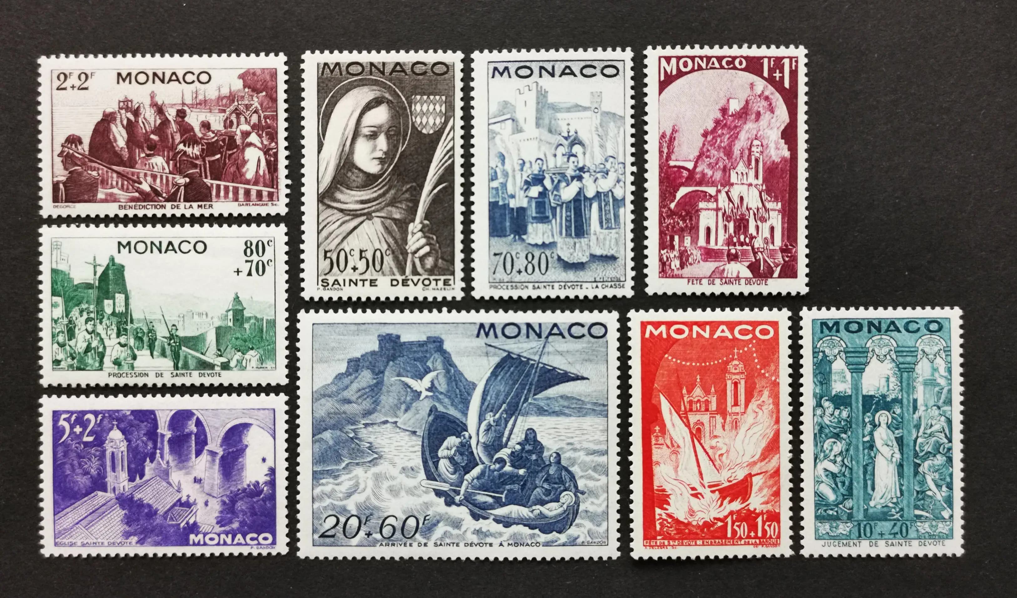 Timbres-poste de collection Monaco Y1944 Saint-Divate Festival Sailing Waves Seagull Castle 9, nouve
