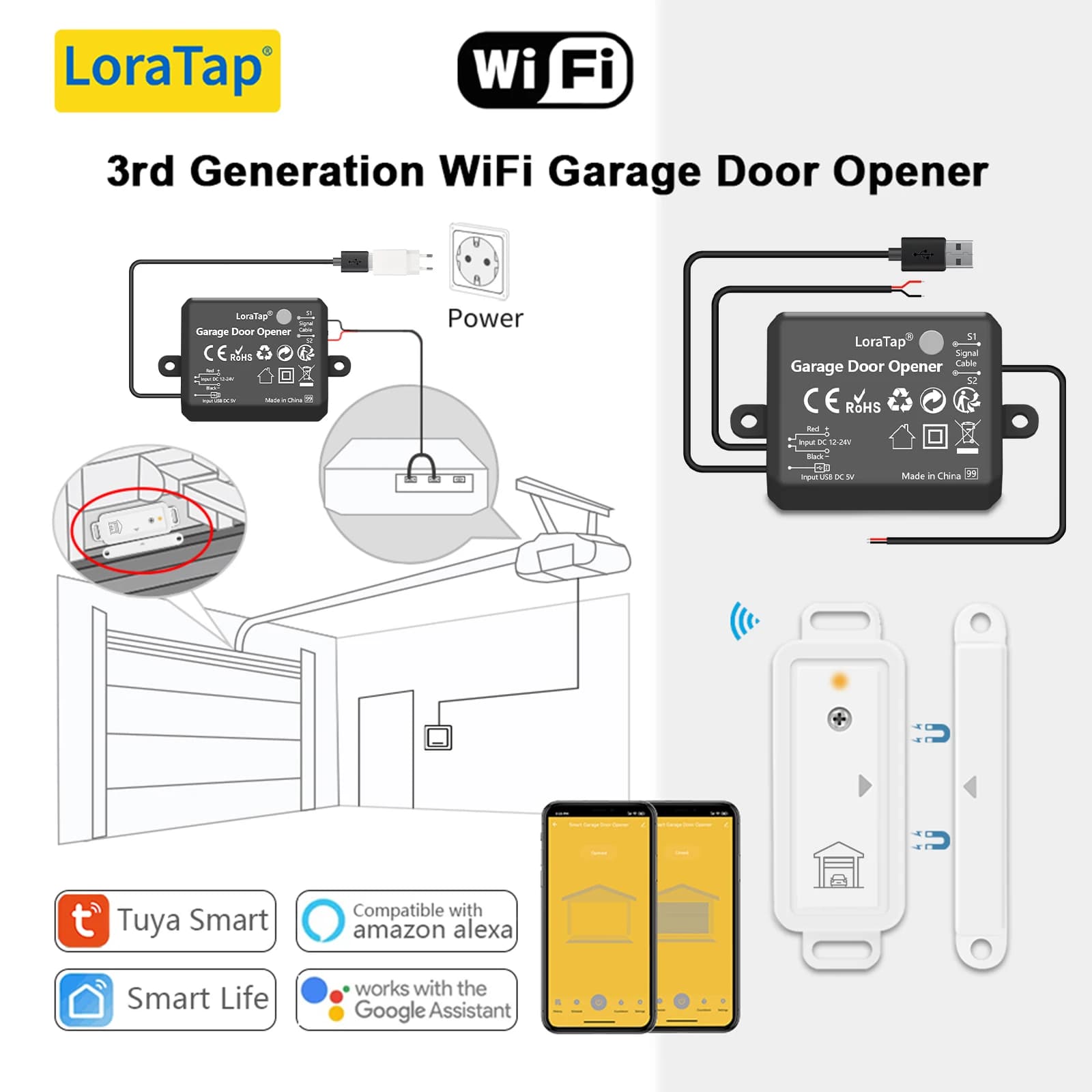 LoraTap – capteur d'ouverture de porte de Garage sans fil, contrôleur de commutateur, télécommande T