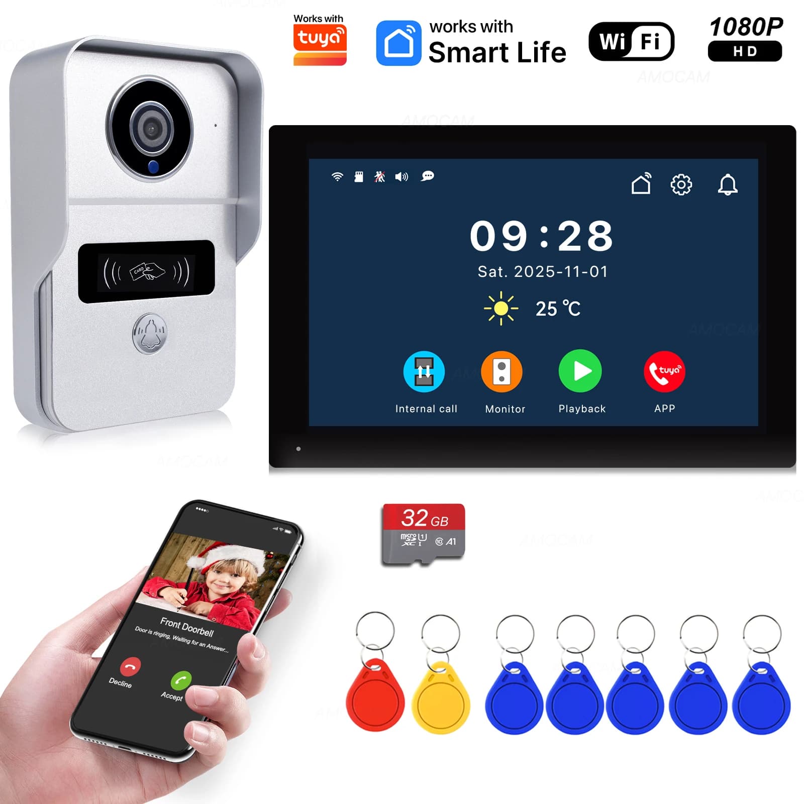 Système de sonnette vidéo Wifi sans fil, caméra de porte d'interphone 1080P, écran tactile de 7 pouc
