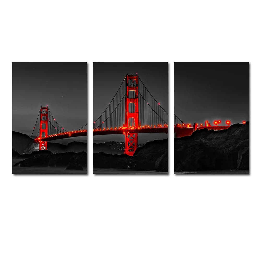 Affiche sans cadre, pont de porte dorée, paysage nocturne, peinture sur toile, imprimés d'art muraux