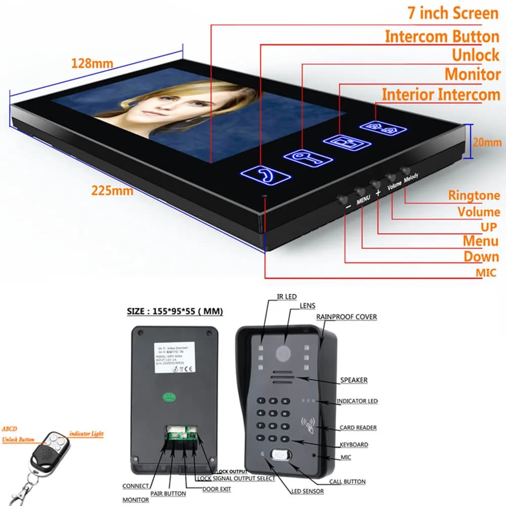 Système d'interphone vidéo LCD 7 "
