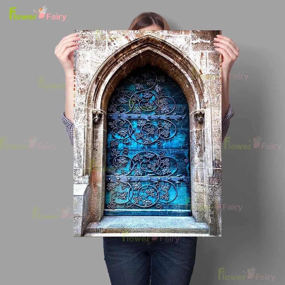 Affiches de Porte Religieuse de Vieux Bâtiment, Peinture sur Toile d'Art Mural, Nordique, Sans Cadre, pour le Salon
