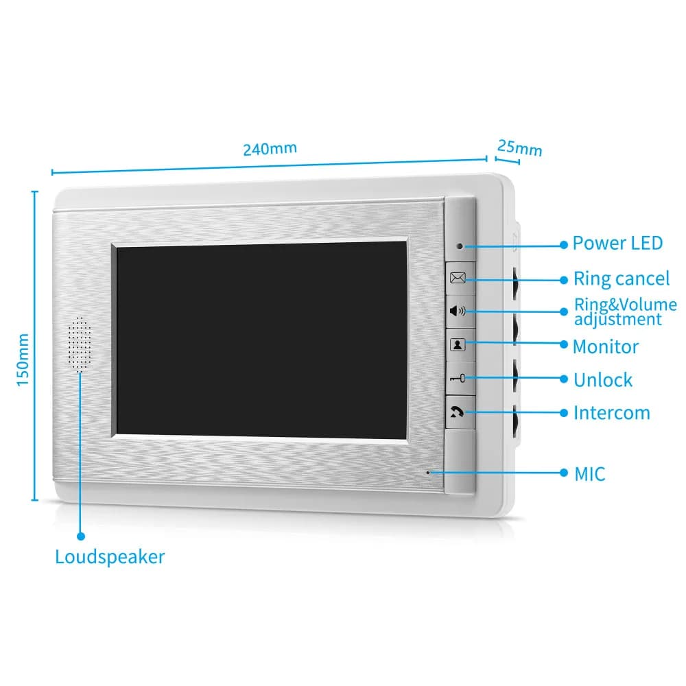 Système d'interphone vidéo filaire avec écran LCD TFT 7'' 1V2