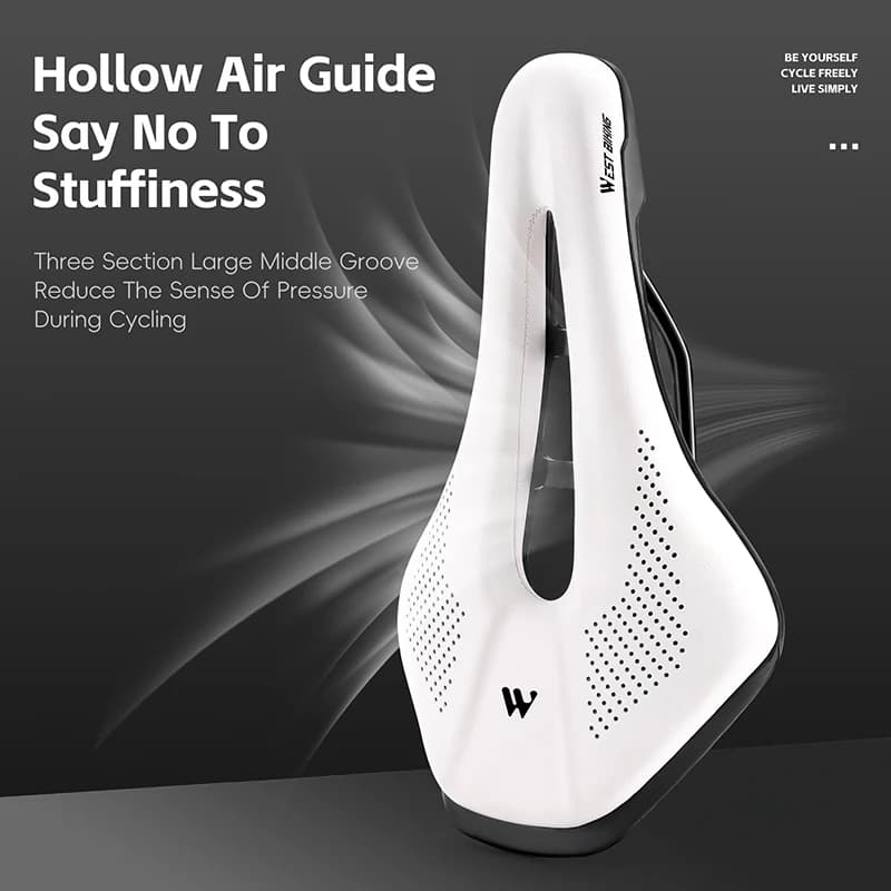 WEST BIKING Selle de vélo confortable, siège en cuir PU résistant à l'usure, creux, adapté pour vélo de route