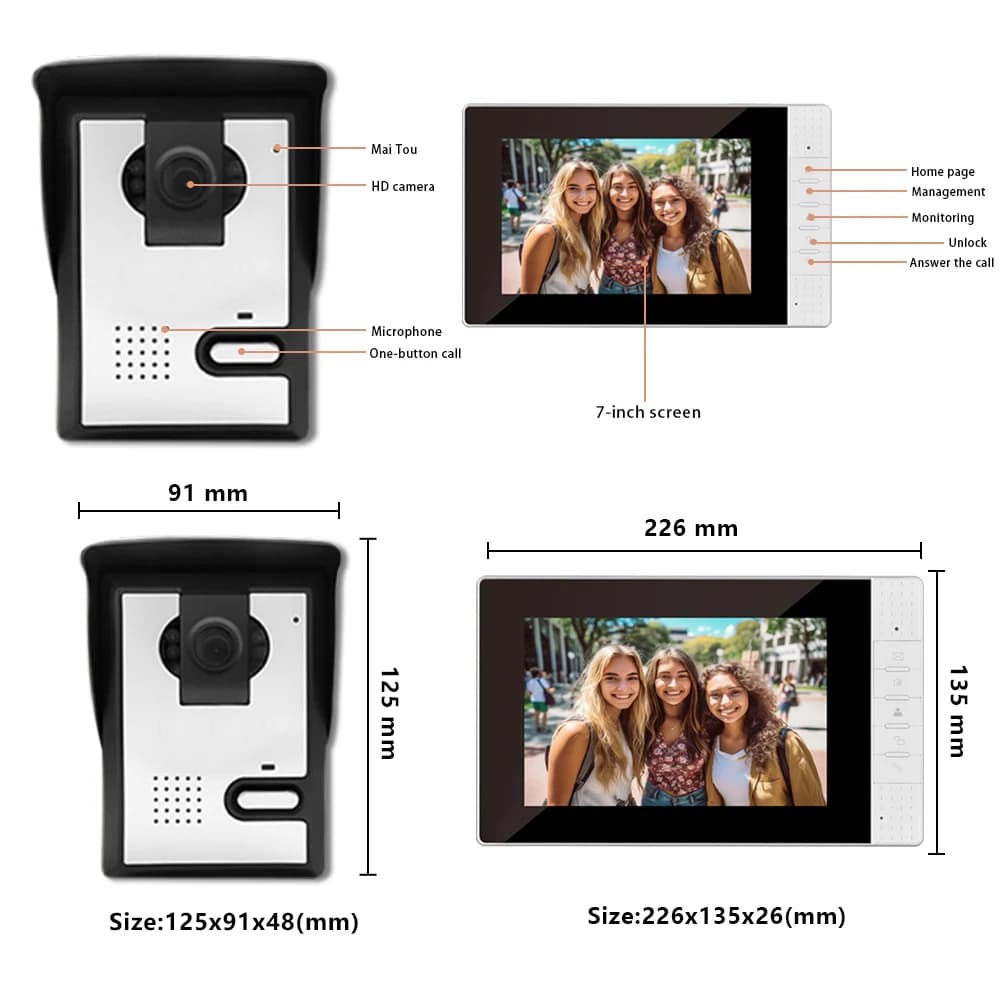 Visiophone filaire avec écran IPS de 7 pouces
