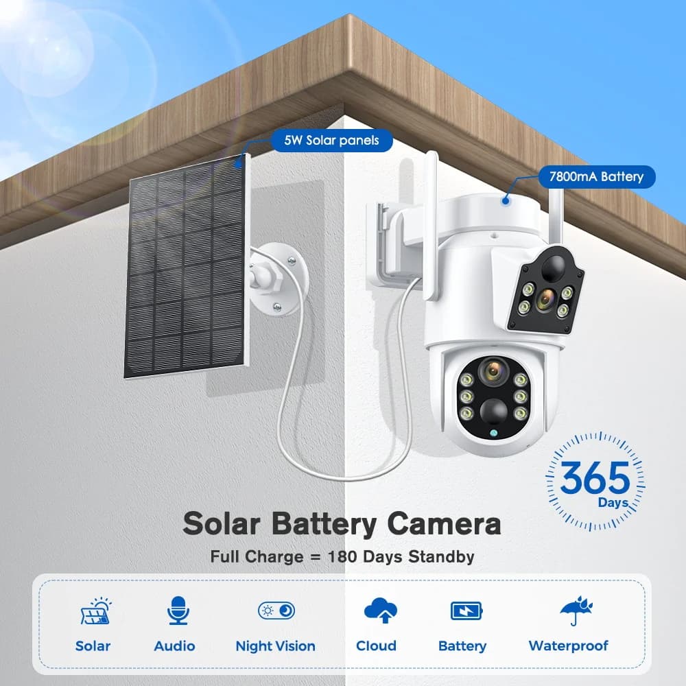 Caméra IP solaire WiFi extérieure double objectif PTZ