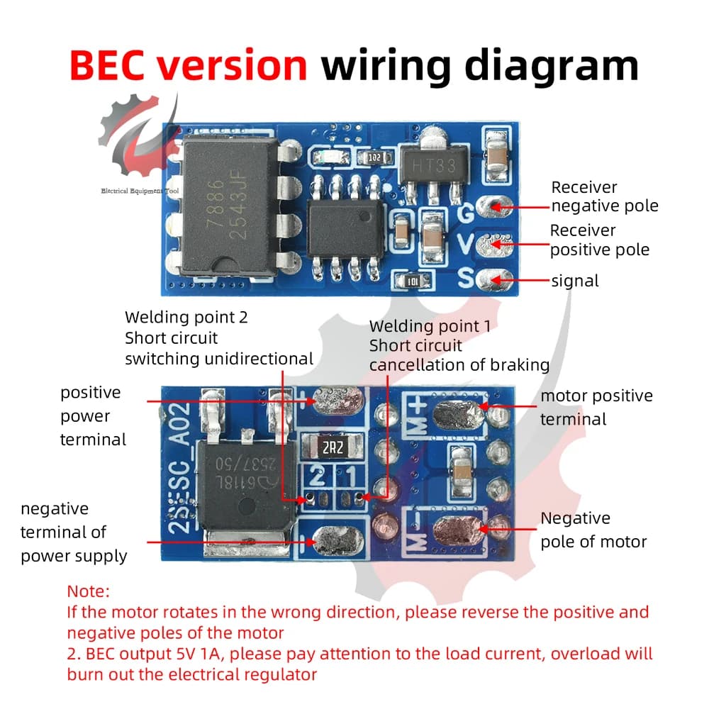 Contrôleur de voiture RC compact et léger 2S 3S 7.5A avec frein, ESC brossé bidirectionnel, protection quadruple sécurité