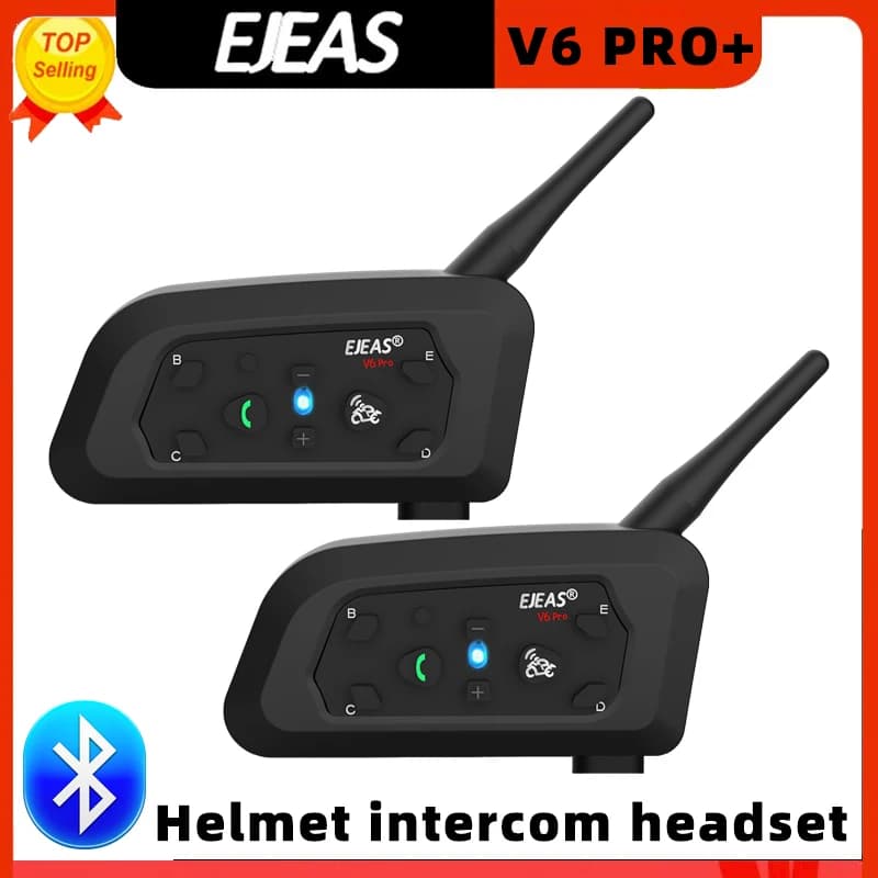 EJEAS V6 PRO + Bluetooth casque de moto Interphone casque avec 800M BT Interphone communicateur pour 6 coureurs étanche MP3
