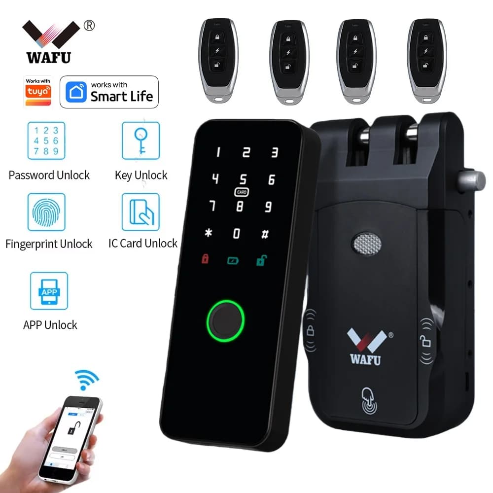 WAFU 026 télécommande d'empreintes digitales téléphone Tuya Wifi BT serrure mot de passe serrures intelligentes 433Mhz