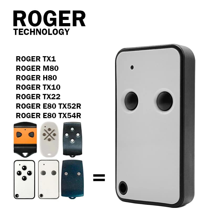 Lot de 10 télécommandes à code tournant 433 MHz pour portail/porte de garage ROGER E80 TX52R TX54R H80 M80 TX1 TX10 TX22