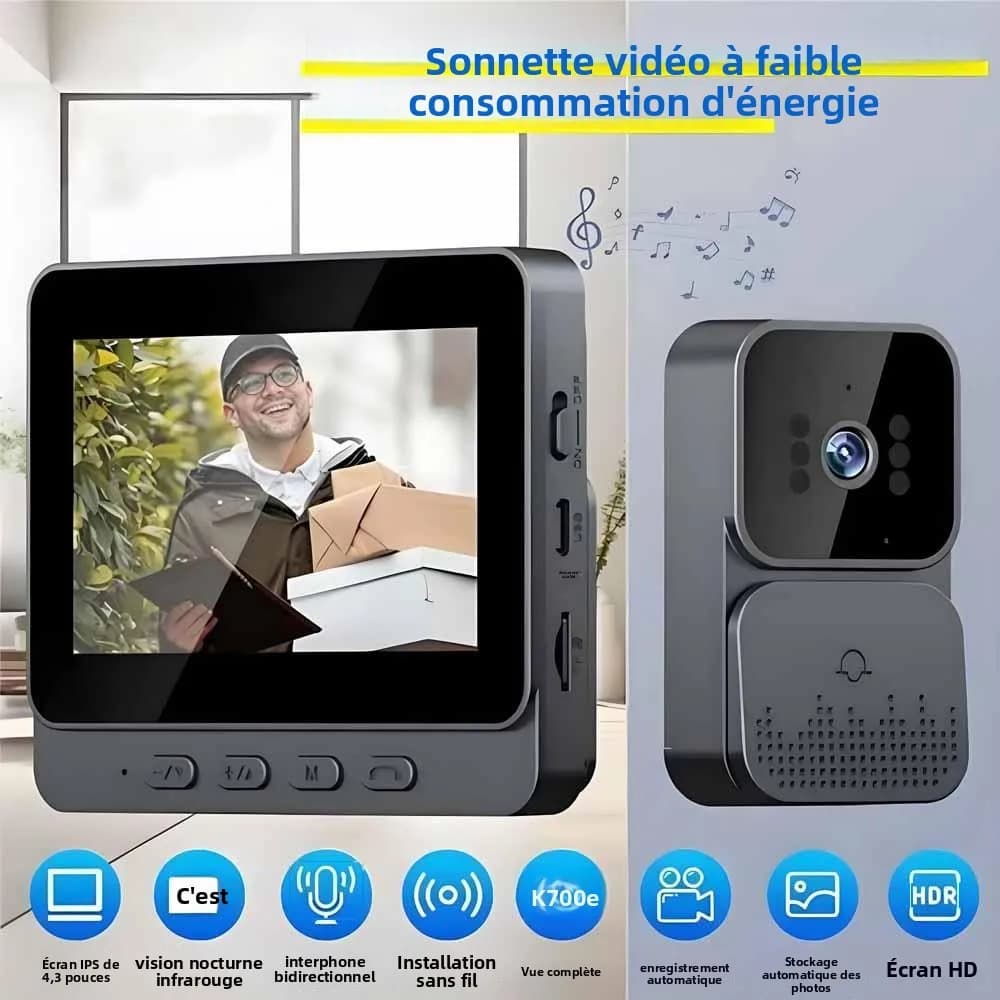 Interphone sans fil, sonnette HD avec vision nocturne