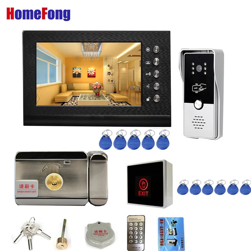 Homefong 7 pouces visiophone avec serrure électronique RFID interphone vidéo système de contrôle d'accès de porte déverrouiller parler nuit