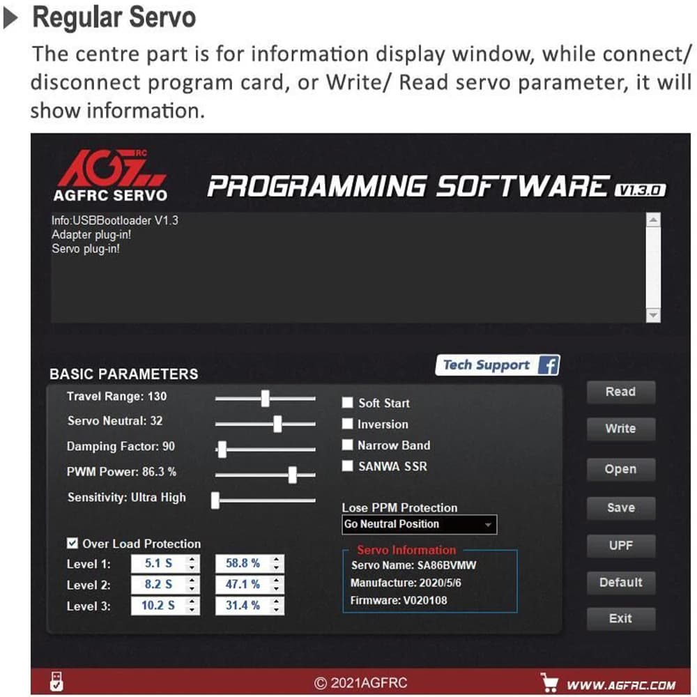 Carte AGF-SPV3 de programme d'USB d'AGFrc utilisée à sœur les paramètres du servo programmable