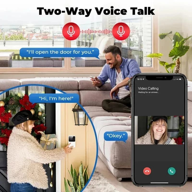 Mini sonnette vidéo WiFi sans fil avec interphone bidirectionnel