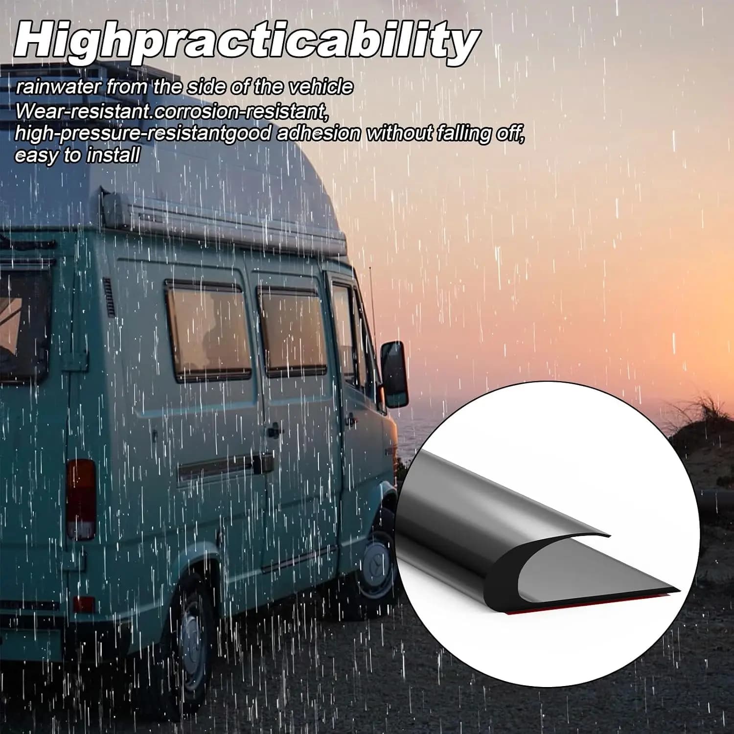 1 guide de gouttière en PVC en forme de J, pour évacuation des eaux de pluie |   Pour voitures, fourgonnettes, caravanes, bandes de dérivation des eaux de pluie pour toit, flexibles en forme de J