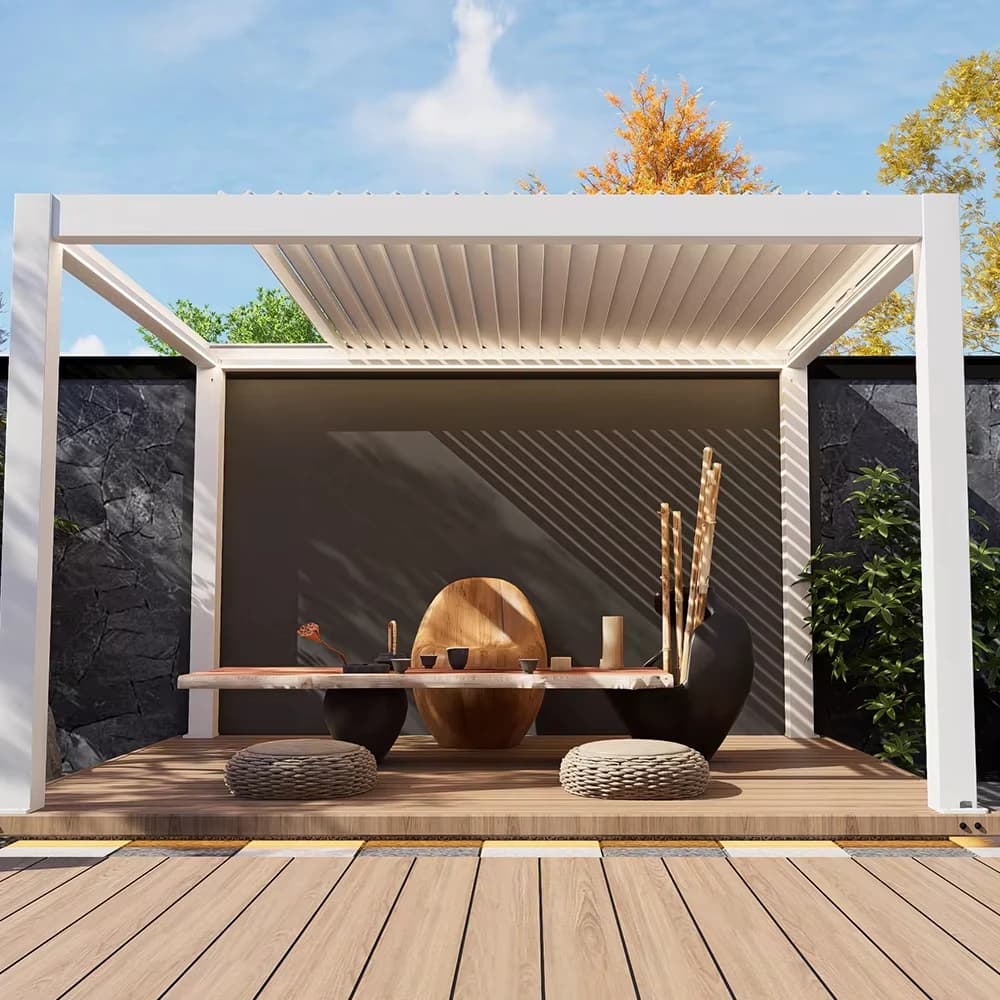 Pergola en aluminium avec porte coulissante vitrée, pavillon moderne pour jardin, extérieur, cour, patio, villa, intimité