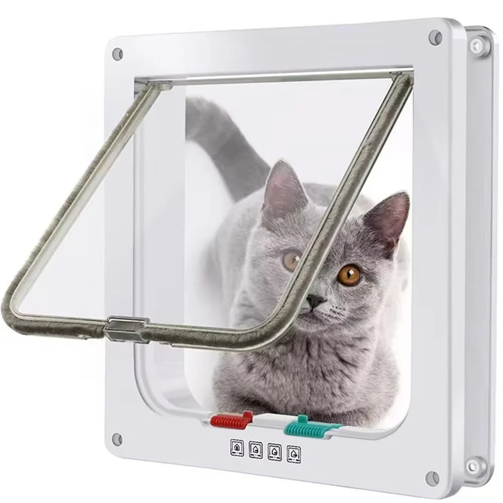 Chatière de Porte pour Chat ABS Magnétique Sécurité Renforcée Intérieure Extérieure Fenêtre Serrure 4 Voies