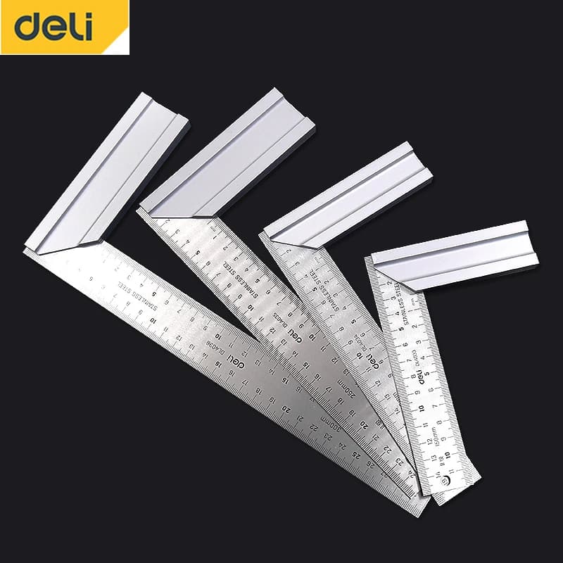 DELI – règle d'angle à 90 degrés en acier inoxydable, règle en forme de L, outil de mesure Double face, outils droits en métal pour le travail du bois