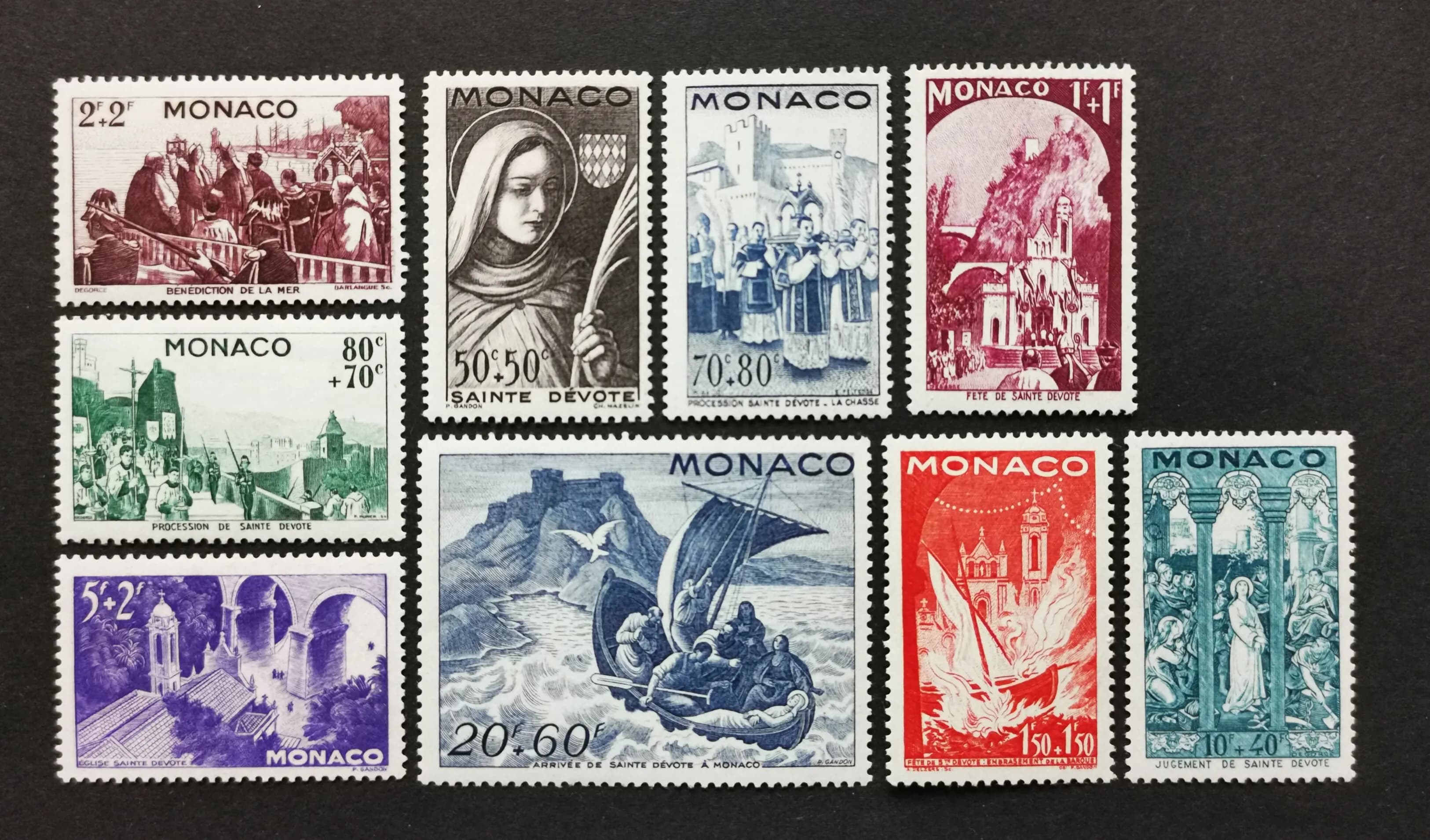 Timbres-poste de collection Monaco Y1944 Saint-Divate Festival Sailing Waves Seagull Castle 9, nouveaux, pour scrapbooking