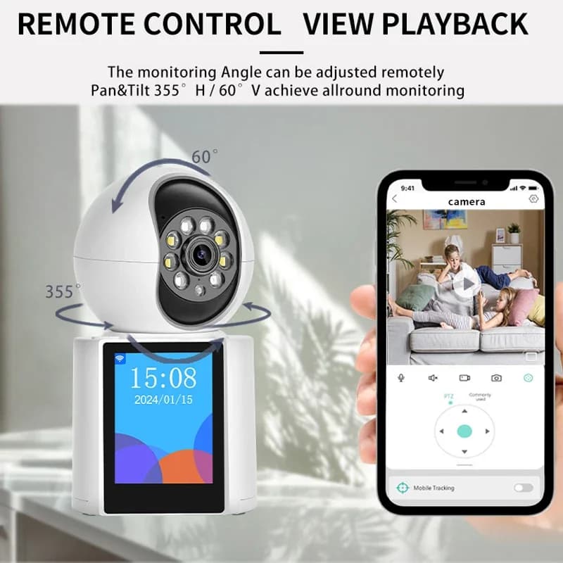 ICSEE 2K 4MP appel vidéo interphone Wifi caméra 2.4 pouces écran AI détecter Audio bidirectionnel couleur Vision nocturne 2MP intérieur bébé moniteur