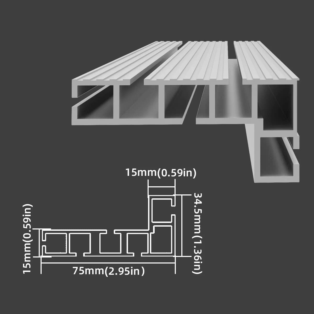 Clôture multi-piste en T en aluminium de 600MM