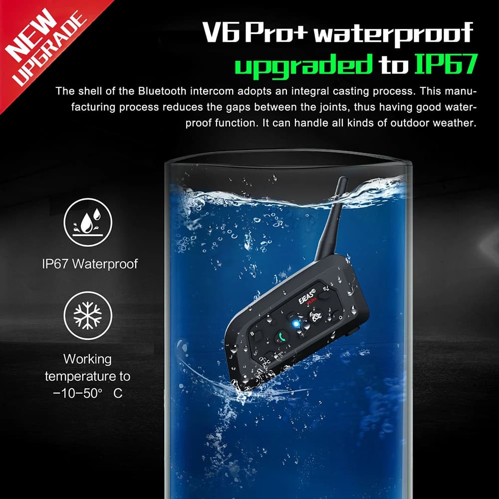 EJEAS V6 PRO + Bluetooth casque de moto Interphone casque avec 800M BT Interphone communicateur pour 6 coureurs étanche MP3