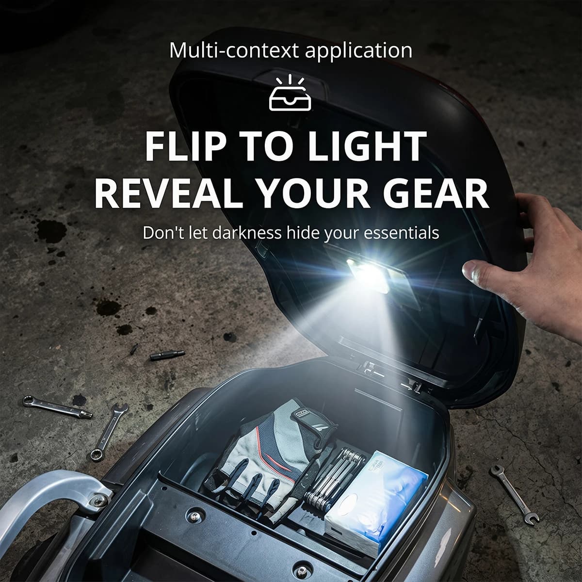 Lumière de capot de moto à capteur, multifonctionnelle et portable, éclairage intérieur LED avec technologie de détection automatique intégrée, accessoires