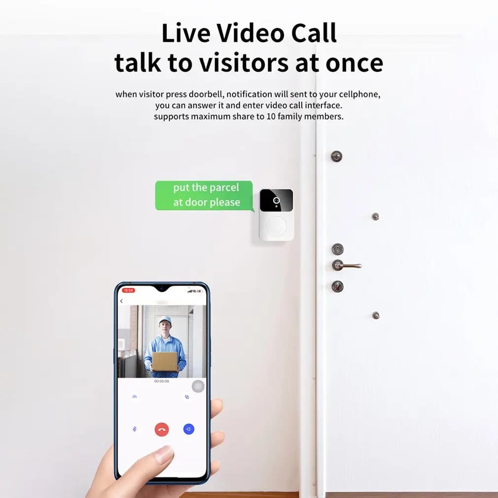 Sonnette de sécurité sans fil WiFi HD avec vision nocturne