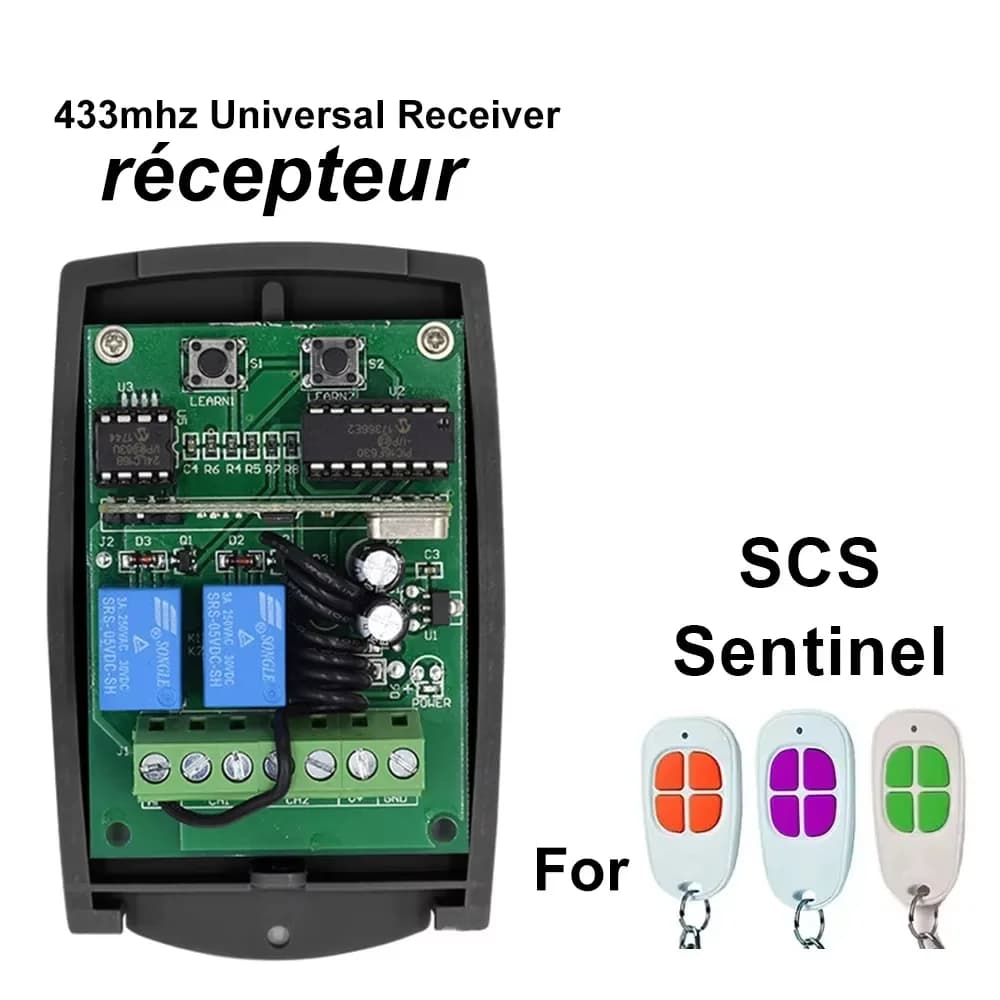 2CH SCS SENTINEL Gate Control Récepteur de garage 433mhz Universal Rolling Code Transmitter Ouvre-porte Contrôleur 12V 24V