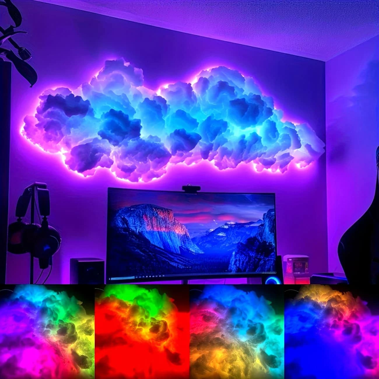 Lampe nuage 3D DIY avec effets lumineux colorés RGBIC, lampe nuage orageux pour une décoration de vacances onirique dans les chambres et les salles de jeux