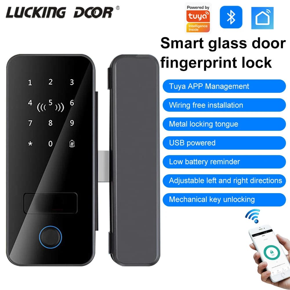Serrure Intelligente de Porte en Verre Biométrique Bluetooth APP avec Empreinte Digitale