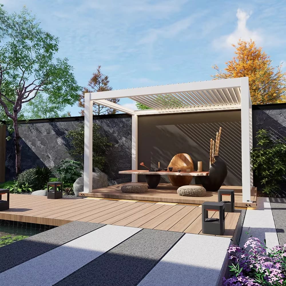 Pergola en aluminium avec porte coulissante vitrée, pavillon moderne pour jardin, extérieur, cour, patio, villa, intimité